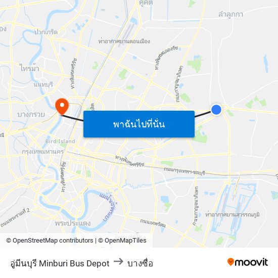 อู่มีนบุรี Minburi Bus Depot to บางซื่อ map