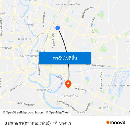 แยกเกษตร(ตลาดอมรพันธ์) to บางนา map