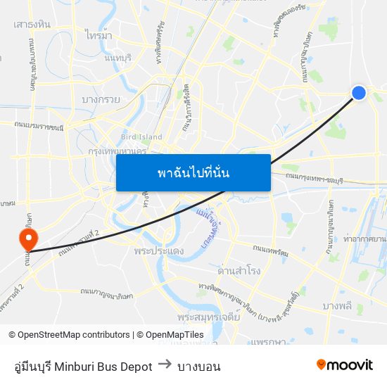 อู่มีนบุรี Minburi Bus Depot to บางบอน map