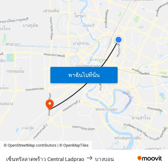 เซ็นทรัลลาดพร้าว Central Ladprao to บางบอน map