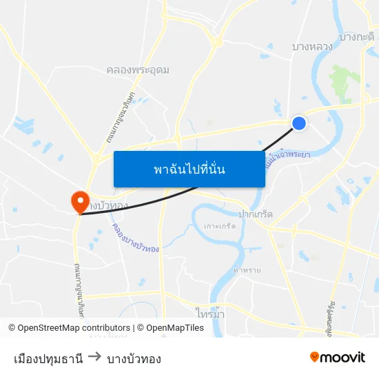 เมืองปทุมธานี to บางบัวทอง map
