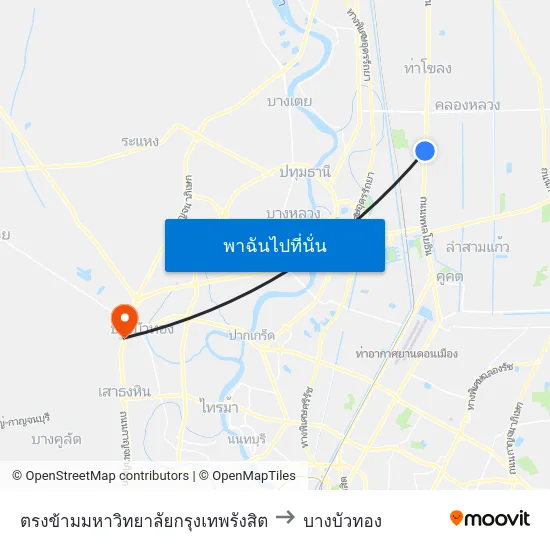 ตรงข้ามมหาวิทยาลัยกรุงเทพรังสิต to บางบัวทอง map