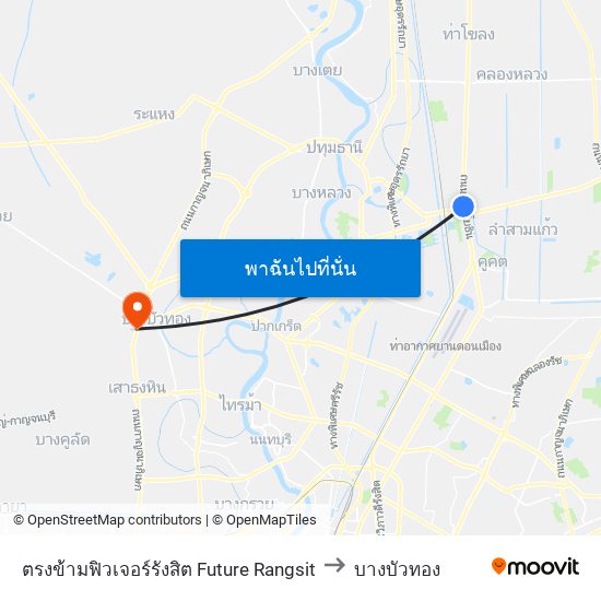 ตรงข้ามฟิวเจอร์รังสิต Future Rangsit to บางบัวทอง map