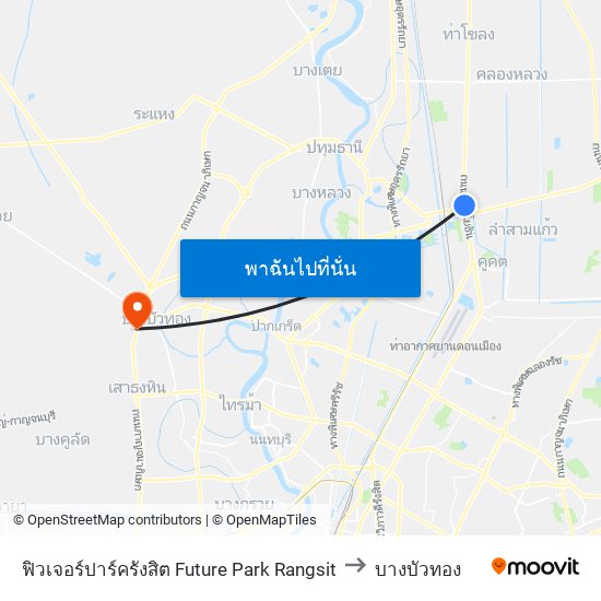 ฟิวเจอร์ปาร์ครังสิต Future Park Rangsit to บางบัวทอง map