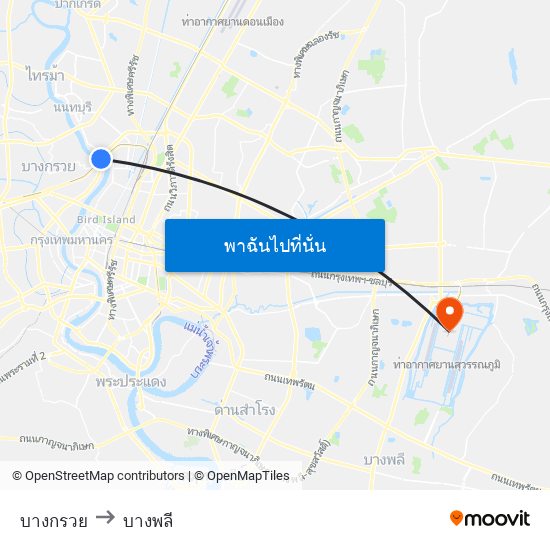 บางกรวย to บางพลี map