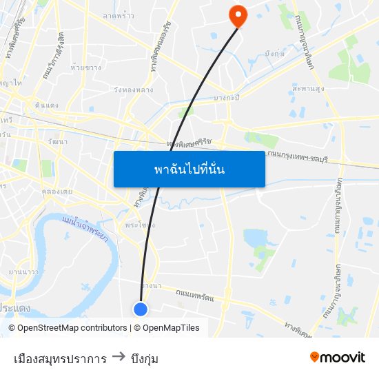 เมืองสมุทรปราการ to บึงกุ่ม map