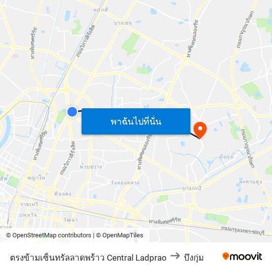 ตรงข้ามเซ็นทรัลลาดพร้าว  Central Ladprao to บึงกุ่ม map