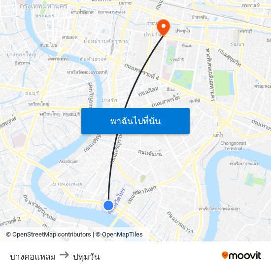 บางคอแหลม to ปทุมวัน map