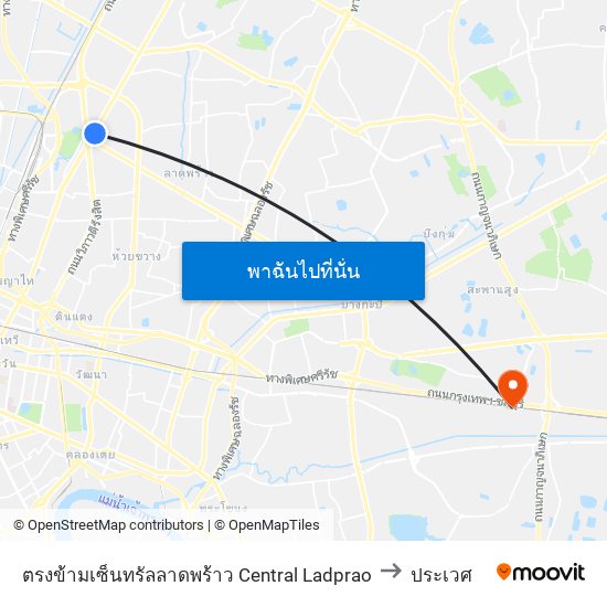 ตรงข้ามเซ็นทรัลลาดพร้าว  Central Ladprao to ประเวศ map