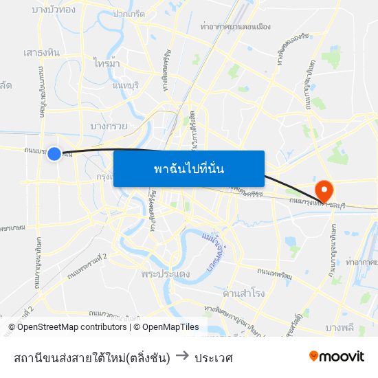 สถานีขนส่งสายใต้ใหม่(ตลิ่งชัน) to ประเวศ map