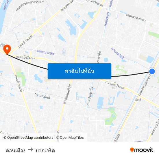 ดอนเมือง to ปากเกร็ด map