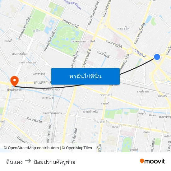 ดินแดง to ป้อมปราบศัตรูพ่าย map