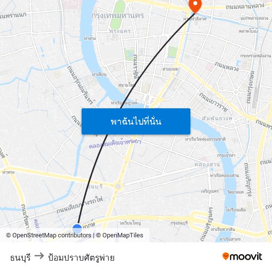 ธนบุรี to ป้อมปราบศัตรูพ่าย map