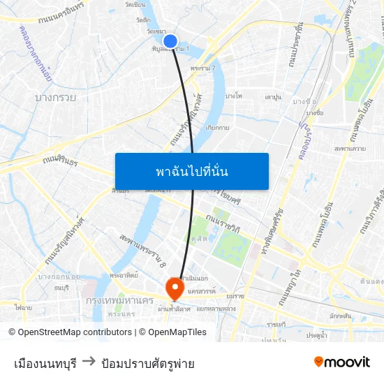 เมืองนนทบุรี to ป้อมปราบศัตรูพ่าย map