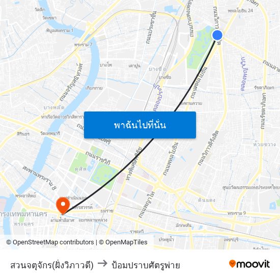 สวนจตุจักร(ฝั่งวิภาวดี) to ป้อมปราบศัตรูพ่าย map