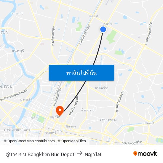 อู่บางเขน Bangkhen Bus Depot to พญาไท map