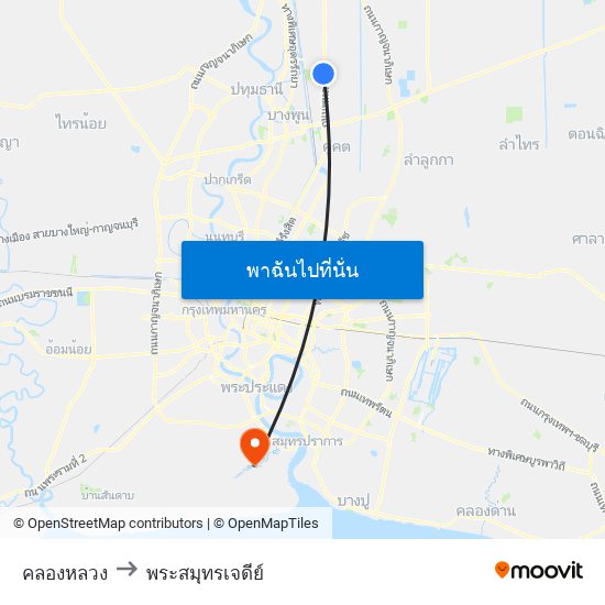 คลองหลวง to พระสมุทรเจดีย์ map