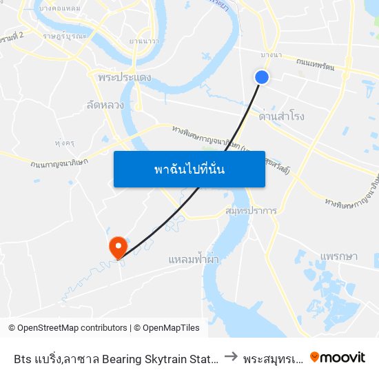 Bts แบริ่ง,ลาซาล Bearing Skytrain Station, Lasal to พระสมุทรเจดีย์ map