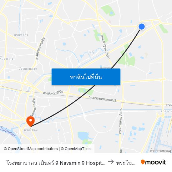 โรงพยาบาลนวมินทร์ 9 Navamin 9 Hospital to พระโขนง map