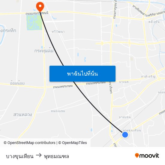 บางขุนเทียน to พุทธมณฑล map