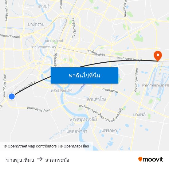 บางขุนเทียน to ลาดกระบัง map