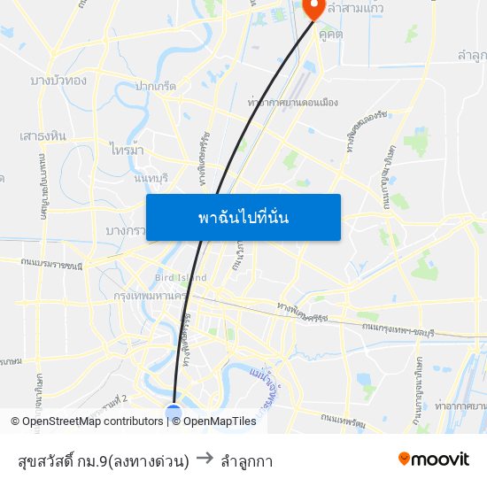 สุขสวัสดิ์ กม.9(ลงทางด่วน) to ลำลูกกา map