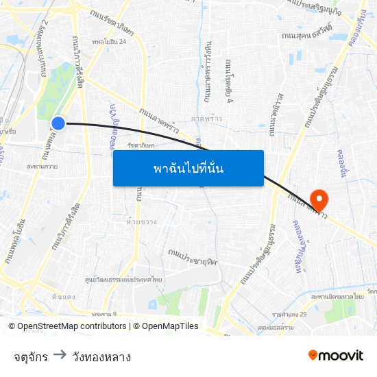 จตุจักร to วังทองหลาง map