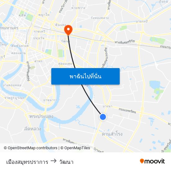 เมืองสมุทรปราการ to วัฒนา map