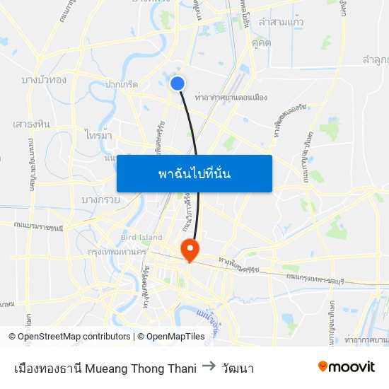 เมืองทองธานี Mueang Thong Thani to วัฒนา map