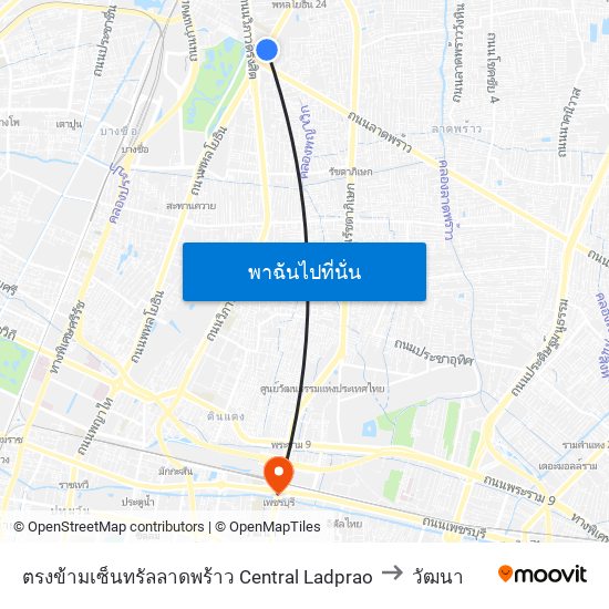 ตรงข้ามเซ็นทรัลลาดพร้าว  Central Ladprao to วัฒนา map