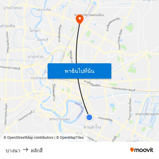 บางนา to หลักสี่ map