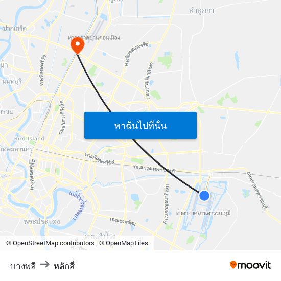 บางพลี to หลักสี่ map