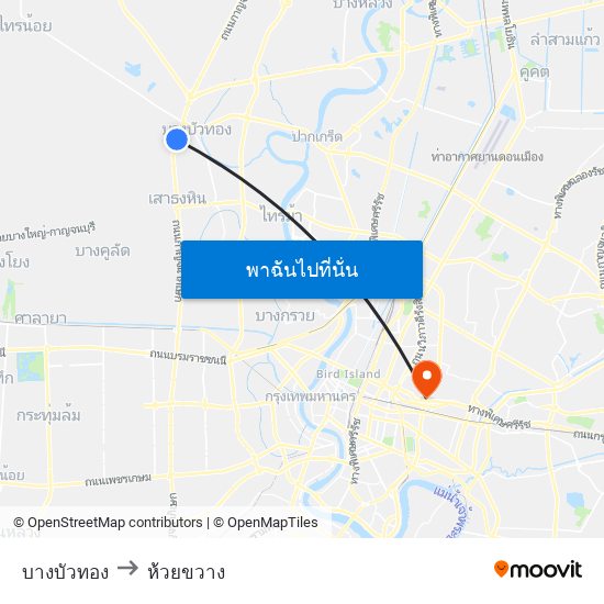 บางบัวทอง to ห้วยขวาง map