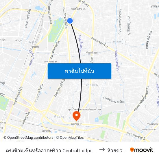 ตรงข้ามเซ็นทรัลลาดพร้าว  Central Ladprao to ห้วยขวาง map