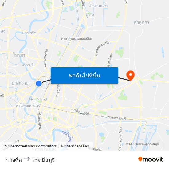 บางซื่อ to เขตมีนบุรี map