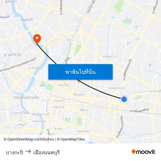 บางกะปิ to เมืองนนทบุรี map