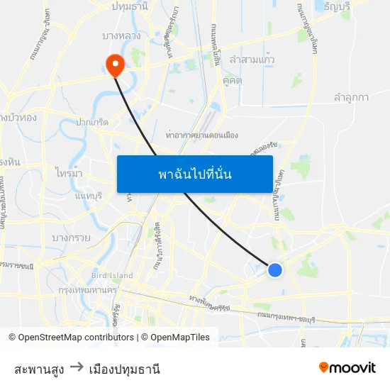 สะพานสูง to เมืองปทุมธานี map