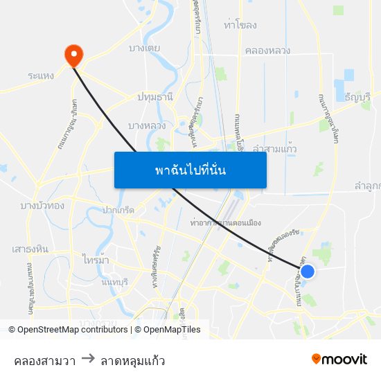 คลองสามวา to ลาดหลุมแก้ว map