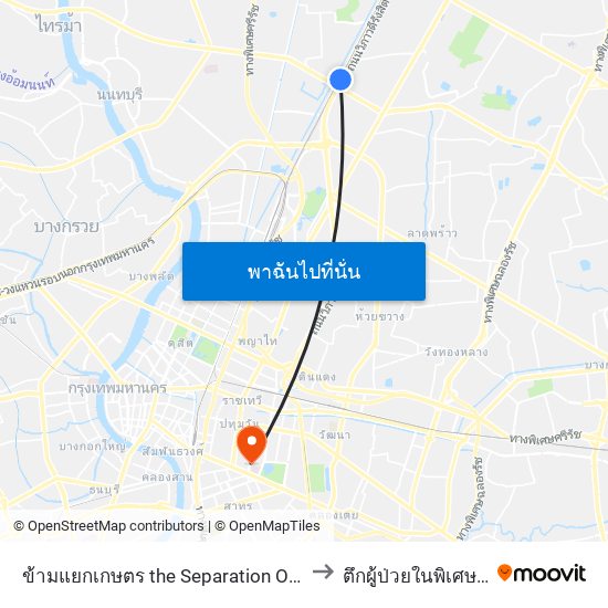 ข้ามแยกเกษตร the Separation Of Agriculture to ตึกผู้ป่วยในพิเศษ 14 ชั้น map