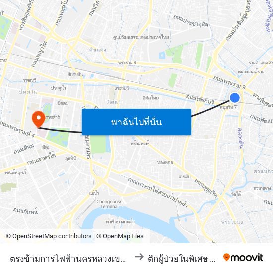 ตรงข้ามการไฟฟ้านครหลวงเขตบางกะปิ to ตึกผู้ป่วยในพิเศษ 14 ชั้น map