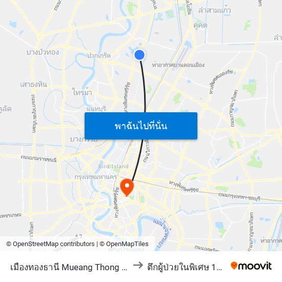 เมืองทองธานี Mueang Thong Thani to ตึกผู้ป่วยในพิเศษ 14 ชั้น map