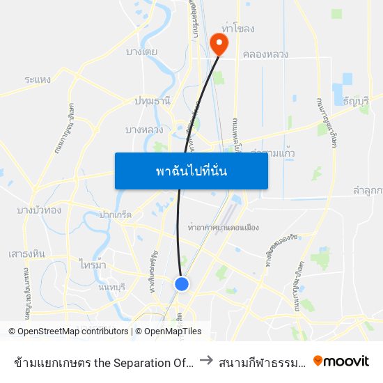 ข้ามแยกเกษตร the Separation Of Agriculture to สนามกีฬาธรรมศาสตร์ map