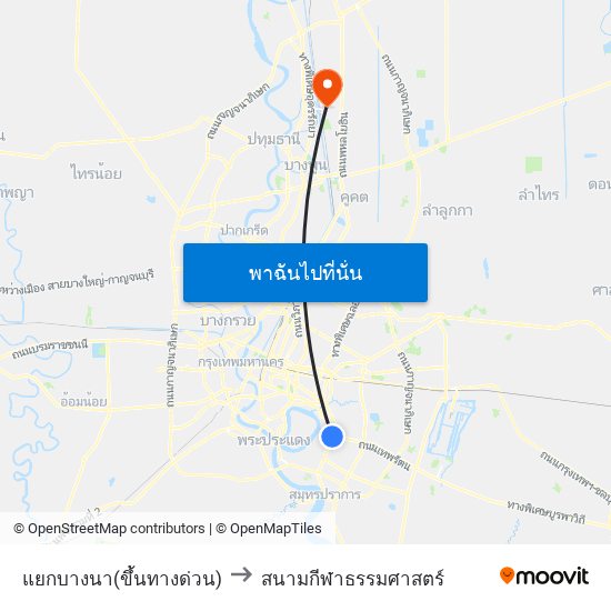 แยกบางนา(ขึ้นทางด่วน) to สนามกีฬาธรรมศาสตร์ map