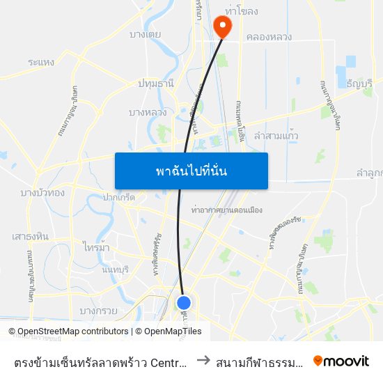 ตรงข้ามเซ็นทรัลลาดพร้าว  Central Ladprao to สนามกีฬาธรรมศาสตร์ map