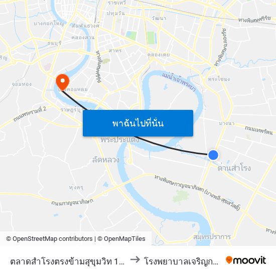 ตลาดสำโรงตรงข้ามสุขุมวิท 111 Talat Samrong to โรงพยาบาลเจริญกรุงประชารักษ์ map