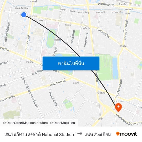 สนามกีฬาแห่งชาติ National Stadium to แพท สเตเดียม map