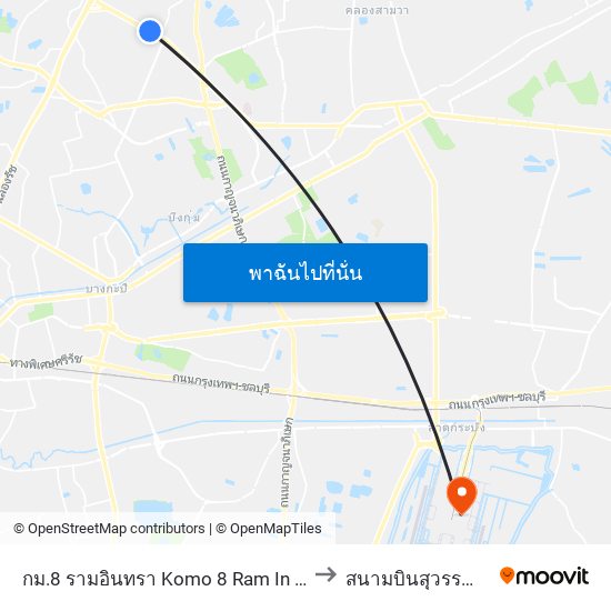 กม.8 รามอินทรา Komo 8 Ram In Thra to สนามบินสุวรรณภูมิ map