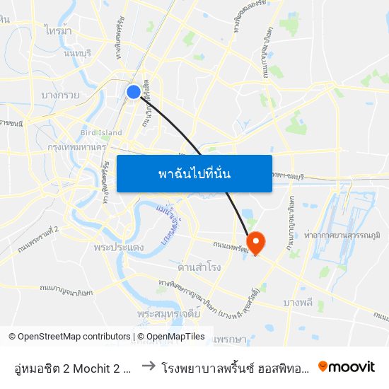 อู่หมอชิต 2 Mochit 2 Bus Depot to โรงพยาบาลพริ้นซ์ ฮอสพิทอล สุวรรณภูมิ map