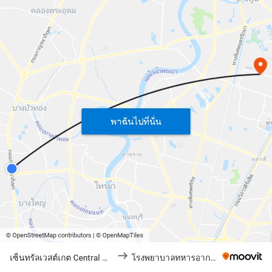 เซ็นทรัลเวสต์เกต Central Westgate to โรงพยาบาลทหารอากาศ สีกัน map