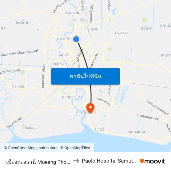 เมืองทองธานี Mueang Thong Thani to Paolo Hospital Samut Prakan map